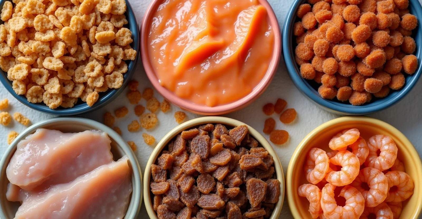 Various types of protein-rich kitten food